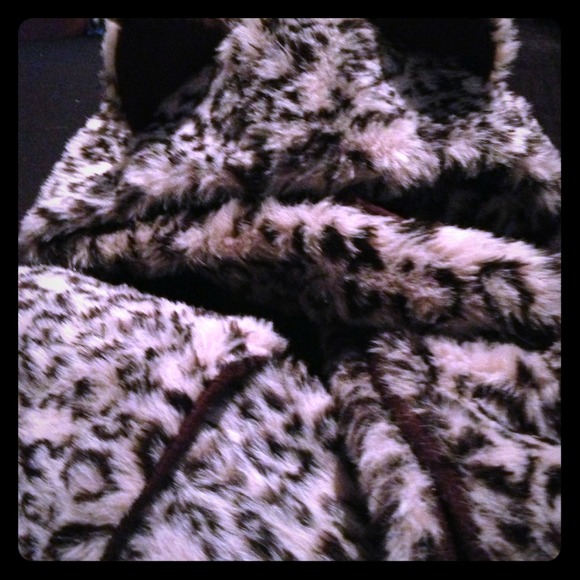Brown Leopard Print Animal Ears Hooded Scarf Sz S - Picture 1 of 4