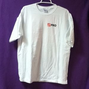 Short sleeved white t shirt from Home Depot.