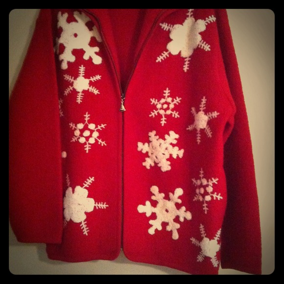 Red Wool Jacket with white snowflakes