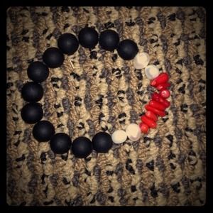 BohoChic ! Pearl, red coral & rubber beads