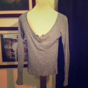 Lilu grey button knit top long sleeve