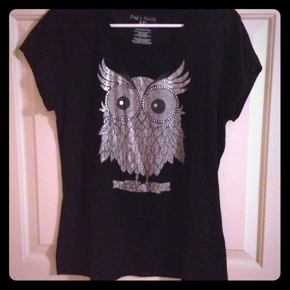 Sheer black w/silver owl tee