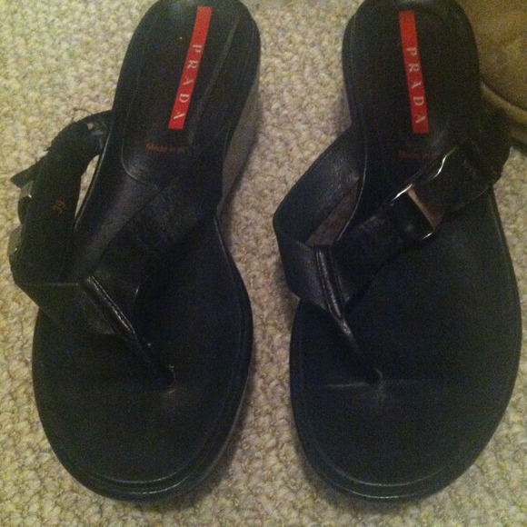 Prada wedge flip flops