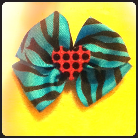 Hair Bow Black and Blue Zebra Print - ADORABLE!!
