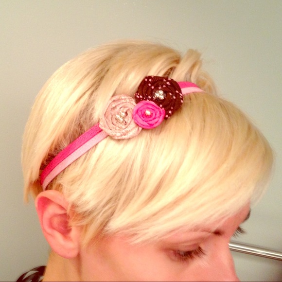 Pink flower ribbon headband
