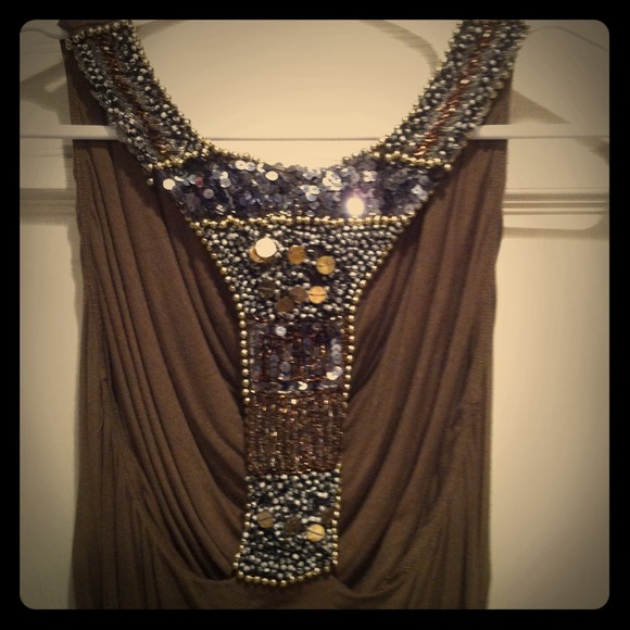 bebe Tops - FOR @aundy - Olive green beaded Bebe tank