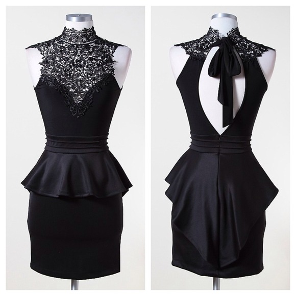 Black lace/crochet peplum dress