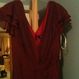 Red 100% silk tadashi collection,cocktail dress.