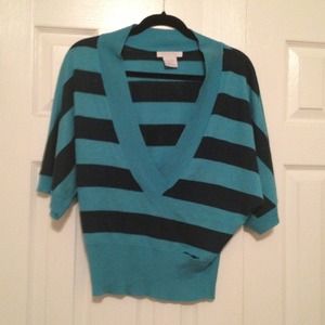 Navy and aqua blue striped shirt
