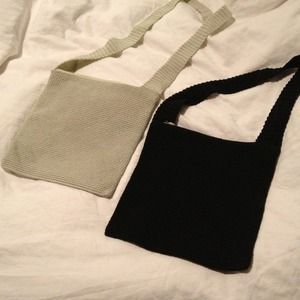 Crochet cross body bags in black and linen