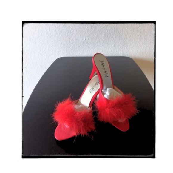 Sexy High Heel Fur Slippers Open Toe Slide Sz/M