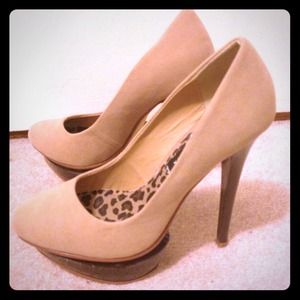 Suede nude platform heels