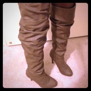 Pleather over the knee high heel boots.