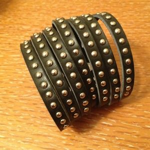 Silver Beaded leather cuff