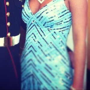 Blue Beaded Evening Gown