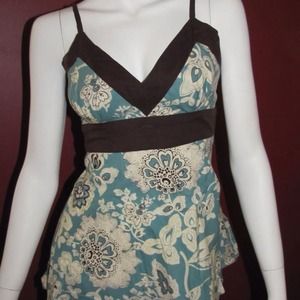 Blue/brown/white babydoll top