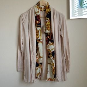 Beige sweater with silk scarf