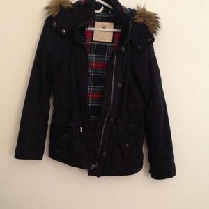 Hollister hooded coat, navy size L