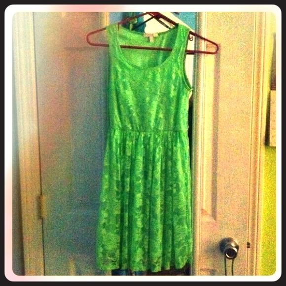 Neon green lace overlay dress!