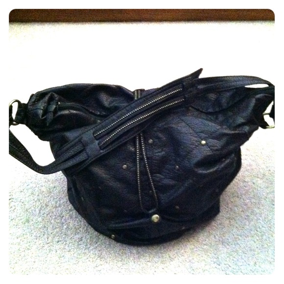 Faux leather studded/zipper black purse