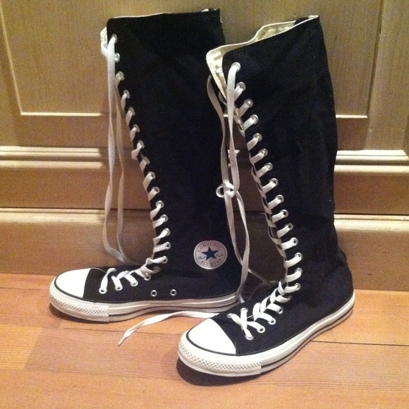 NEVER WORN Converse black knee high tops.