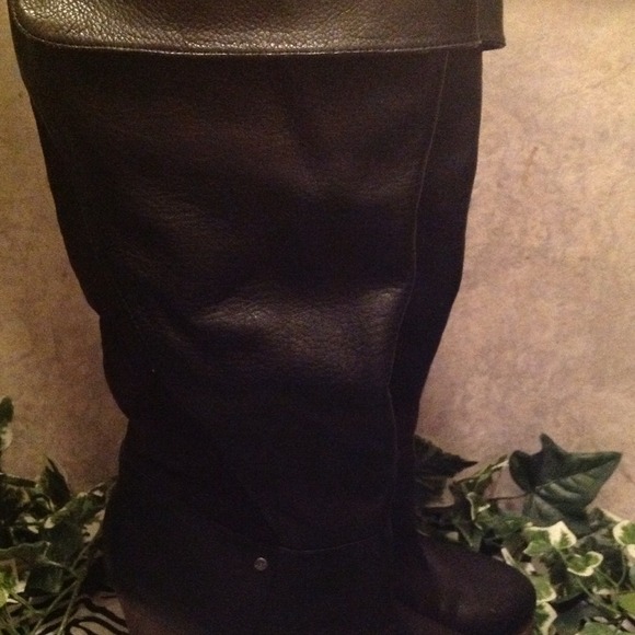 UGG brown leather shearling  tall wedge boots