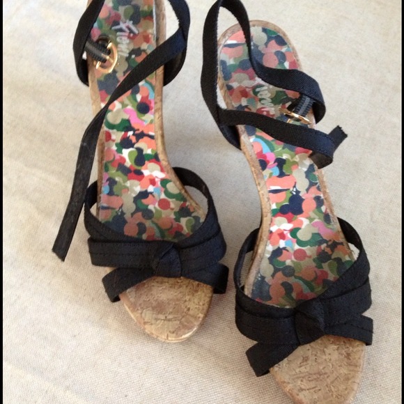 Black Strappy Sandals with cork effect heels
