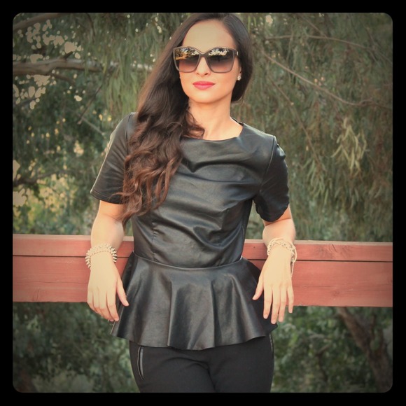 Faux leather peplum top