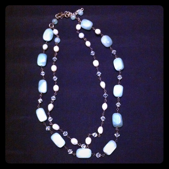 Silver and baby blue swarovski crystal necklace