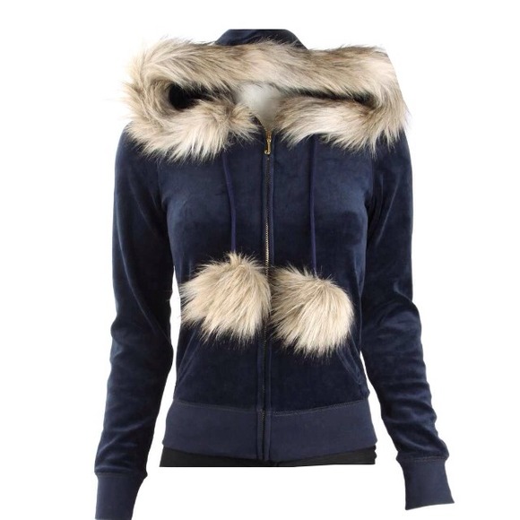 Navy juicy couture fur hoodie