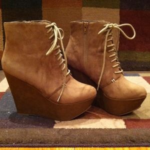 Ultra High Suede Wedge Booties