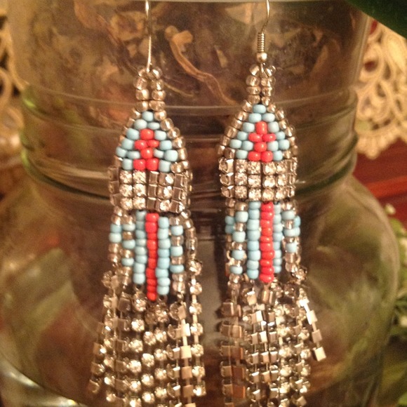 Rhinestone earrings orange and blue