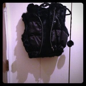 Hooded Black rabbit fur vest