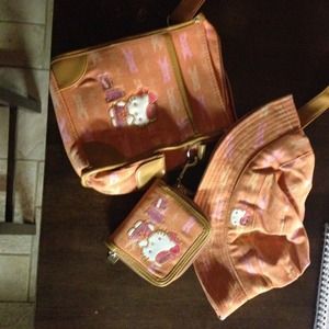 Hello kitty messenger bag hat and wallet