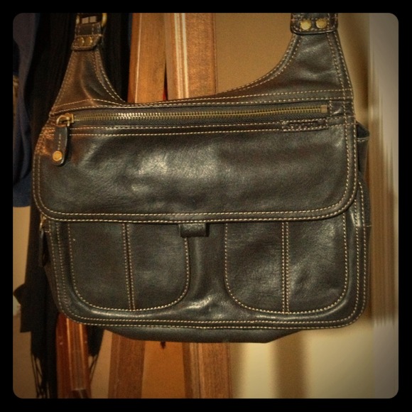 Fossil Leather Cross-Body Messenger Bag - Black