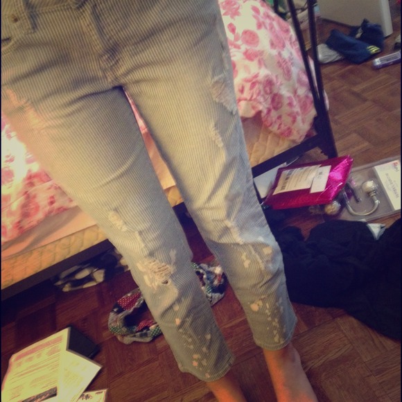 SOLD Blue and white stripe ankle crop pants