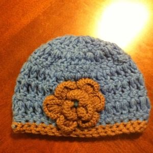 Blue and brown hand made winter hat