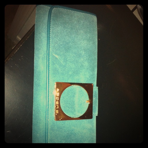 SOLD---Clutch from Arden B teal suede