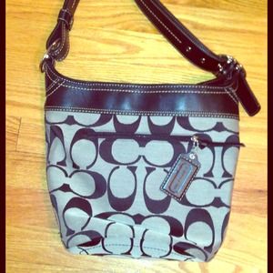 Coach purse, black and grey with authentic leather