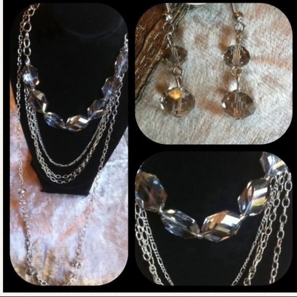 HPNecklace multichain with crystals Silvertone - Picture 3 of 4