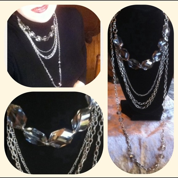 Jewelry - HPNecklace multichain with crystals  Silvertone