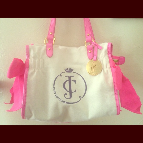 Juicy couture canvas and hott pink bow purse