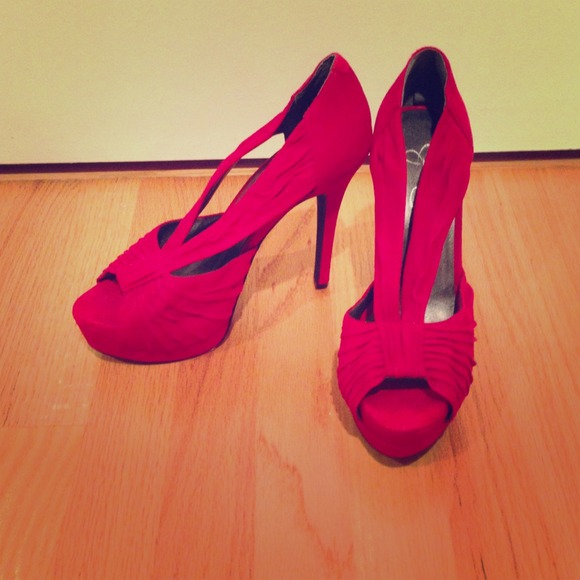 Red sexy platform peep toe heels