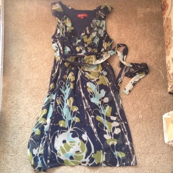 Navy blue flower print spring dress