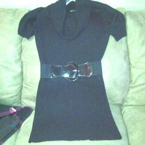 Black knit dress with belt