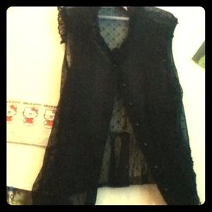 Black lace see through top.Cute with color tanktop