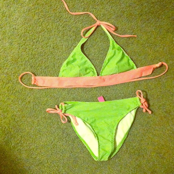 Pink and green polka dotted bikini!
