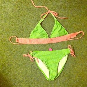 Pink and green polka dotted bikini!