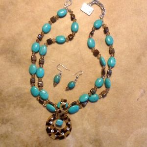 Beautiful Turquoise & Brown Beaded Necklace / New