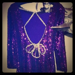 Purple and silver, sequin, vintage cocktail dress.